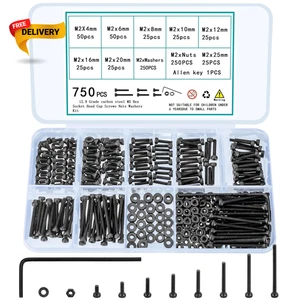 750 Pezzi M2 Viti Bulloni e Dadi Kit Assortimento Piccola Presa Esagonale Testa Tappo....... - Foto 1 di 12