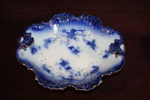 Large LaBelle Antique Gold Trim Flow Bowl Ruffled Rim w/ 2 Handles - Picture 1 of 13