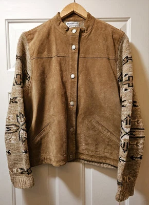 Pendleton Originals Leather Lambswool Sweater Jacket Southwest Aztec Womens XL - Image 1 of 4
