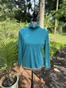 Camisa LL Bean Mujer Grande Cuello Tortuga Reg Azul Teal Supima 100% Algodón - Imagen 1 de 7