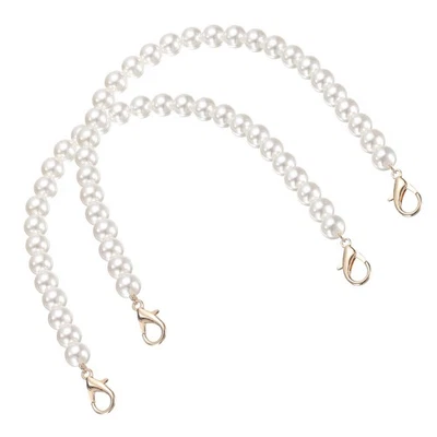 2 Pcs Imitation Pearl Purse Strap, 12 Inch Handbag Lobster Clasp, Gold - Image 1 of 4