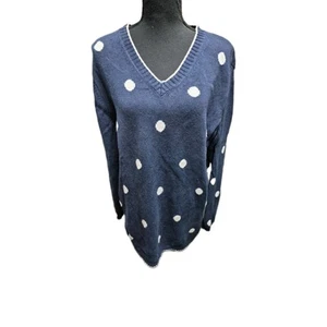 SUSAN GRAVER "Polka Dot" Pullover mit V-Ausschnitt. Vintage Navy/White 1X - Bild 1 von 7