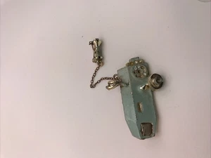 Old Style Telephone Vintage Brooch Pin With Chained Receiver - Picture 1 of 6