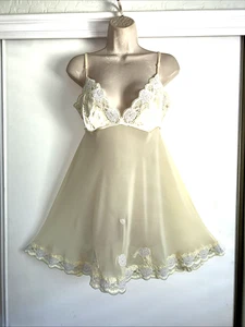 Vintage '96 Neu mit Etikett Victoria's Secret Babydoll zitronencreme durchsichtig Satin Spitze Nachthemd L - Bild 1 von 7