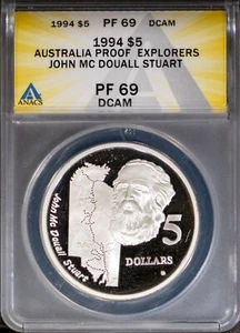 1994 $5 Silver Australia PF Explorers John Mc Douall... PF69DCAM ANACS # 7752971 - Picture 1 of 2