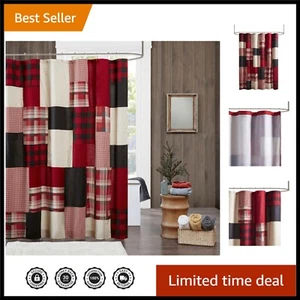 Charming Red Plaid Cotton Shower Curtain 72" x 72" - Perfect for Cabin Bathrooms - Picture 1 of 7