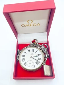 Omega 48mm heavy Pocket Watch Mechanical Wind With Chain Working Free Ship - Picture 1 of 9