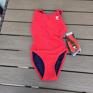 TYR Durafast Maxfit Solid Red Youth Girls Size 22 New - Picture 1 of 3