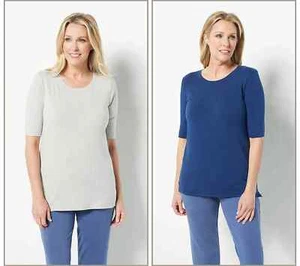 Juego de 2 tops Cuddl Duds Cotton Core manga codo-Hthr gris/azul marino-XS A470038 NUEVO - Imagen 1 de 2