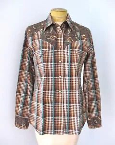 Camicia Panhandle Slim Brooks & Dunn marrone a scacchi paisley camicetta western a scatto perla L - Foto 1 di 9