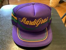 Vintage 1980's Mardi Gras New Orleans 3 Stripe Mesh Snapback Trucker Hat Purple 
