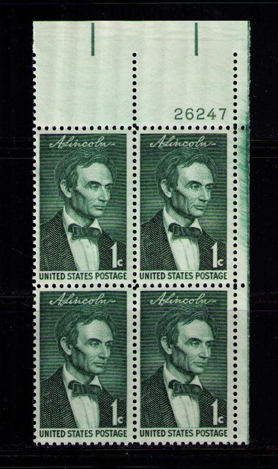 US USA Sc# 1113 MNH FVF PLATE # BLOCK President Abraham Lincoln Signature - Image 1 of 1