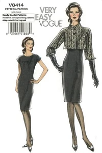 Vogue V8414 Slim Dress w Cap Sleeve, Cropped Jacket w Stand Collar Sz 6-12 UNCUT - Picture 1 of 4