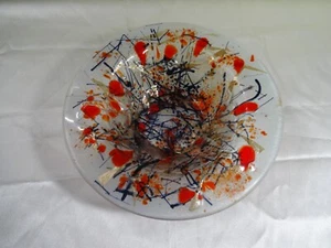 Studioglas mattierte Schüssel mit blauen & goldenen Flecken von Edwin D. Walter - 8 1/2" - Bild 1 von 6