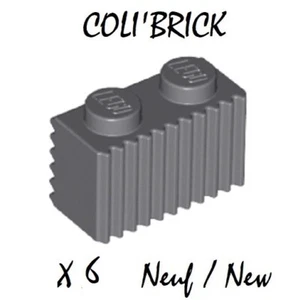 Lego 2877 - 6x Brique Mur Grille / Brick Modified 1x2 - Dark Bluish Gray - Neuf - Imagen 1 de 1