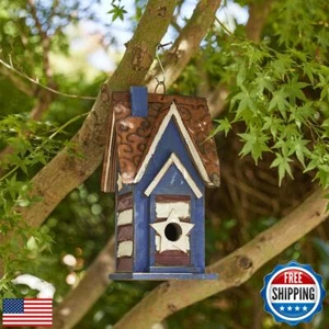 Glitzhome 12.25" H Patriotic Distressed Birdhouse, Solid Wood Villa Decorativ - Picture 1 of 5