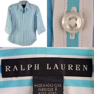 Ralph Lauren Black Label para mujer a rayas abotonadas ajuste mediano manga 3/4 - Imagen 1 de 7