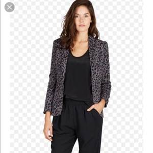 NWT Joie Mehira Linen Dark Gray Caviar Leopard Lined Blazer Jacket Size 8 - Picture 1 of 9