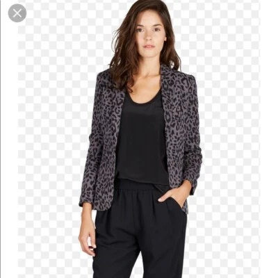 NWT Joie Mehira Linen Dark Gray Caviar Leopard Lined Blazer Jacket Size 8 - Image 1 of 4