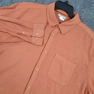 Carbon2Cobalt Shirt Mens XL Linen Blend Button Up Long Sleeve Shirt Orange Brown - Picture 1 of 10