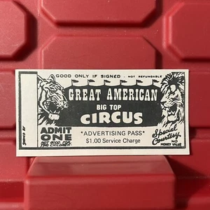 Great American Circus Advertising Pass Ticket Admit One Unused Vintage 1980s - Picture 1 of 2