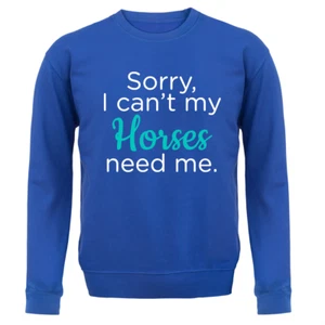 Sorry I Can't My Horses Needs Me - Kids Hoodie / Sweater - Horse Riding Racing - Picture 1 of 20
