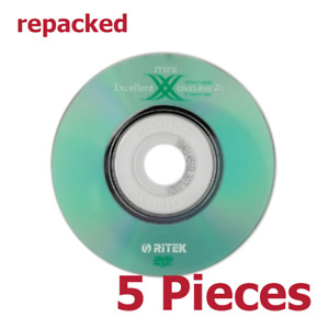Mini DVD-RW 2x 8cm 1.4 GB Blank DVD Rewritable 1.4GB Ritek 8 cm RW - 5 discs
