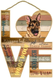German Shepherd Love Wood Cut Out 8"x11" Nice Hanging Dog Sign Gift Home NEW L38 - Picture 1 of 4