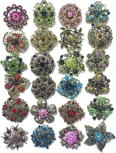 Lot 24Pc Shining Rhinestone Crystal Brooches Pins DIY Wedding Bouquet Kit - Picture 1 of 12