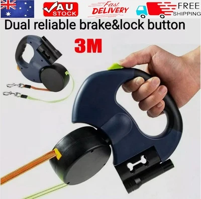 Retractable Lead Leash Double Tangle Dual Doggie 2 Dog For Pet Dog 360° Swivel - image 1 of 4