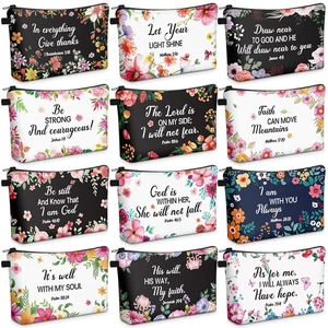 12 Pcs Inspirational Christian Gifts Religious Makeup Bags Bulk for Women Bible  - Picture 1 of 12