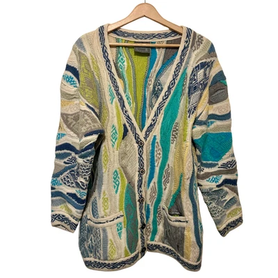 Vintage Coogi 90s Australia 3D Knit Cardigan Unisex Bold Colourful Rare Jumper - Image 1 of 4