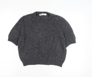 Zara Women's Grey Pullover Jumper, Size 12, Wool Blend, Crew Neck - Picture 1 of 12