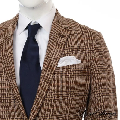 #1 MENSWEAR Polo Ralph Lauren Italy Linen Blend Brown Prince of Wales Jacket 46  - Image 1 of 4