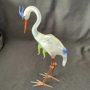 Figura in vetro policromo di una cicogna, probabilmente cecoslovacca, alta 21,5 cm - Foto 1 di 3