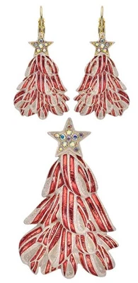 Kirks Folly Ribbon Candy Cane Pin Pendant & Earring Set goldtone - Image 1 of 4