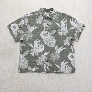 Tommy Bahama Shirt Mens 2XL Gray White Floral Hawaiian Aloha Camp Button Front - Picture 1 of 15