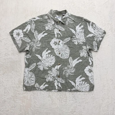Tommy Bahama Shirt Mens 2XL Gray White Floral Hawaiian Aloha Camp Button Front - Image 1 of 4