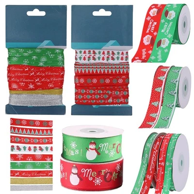 Christmas Ribbon Bundles Gift Wrapping Xmas Decorations Crafts Various Designs - Image 1 of 4