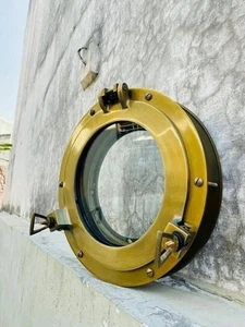 Antique Brass 12" Window Porthole Canal Boat Ship Window Porthole Home Décor New - Picture 1 of 4