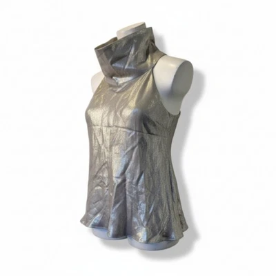 Винтажная шелковая блузка Carla Zampatti с люрексом размер 12 серебристый металлик гламур 90-х - Изображение 1 из 4