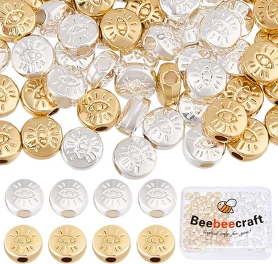 1 Caja 100 Piezas Cuentas Espaciadoras Mal de Ojo Real Oro 18K y Plata de Ley Aleación Chapada Foto 1 de 4