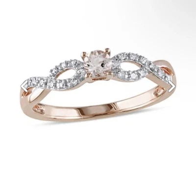 Morganite and 1/20 CTDiamond Twine Promise Ring in Rose Rhodium Sterling Silver - Image 1 of 4
