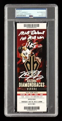 Boleto firmado por Matt Harvey 2012 Diamondbacks inscrito "Debut MLB 1ª victoria MLB 11 Foto 1 de 2