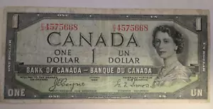 1954 Canada $1 HRH Queen Elizabeth II Devils Face E/A4575668 JEC/GFT Bank Note - Picture 1 of 3