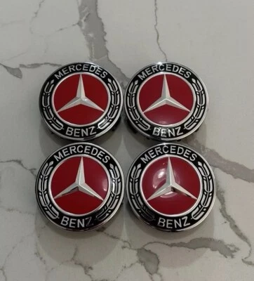 Juego de 4 tapas centrales Mercedes Benz rojo-negro 75 mm/2,95 pulgadas se adaptan a la mayoría de los modelos Foto 1 de 3