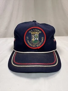 Vintage Old Course St. Andrews Scotland Blue Vented Two Stripe Truckers Cap RARE - Picture 1 of 7