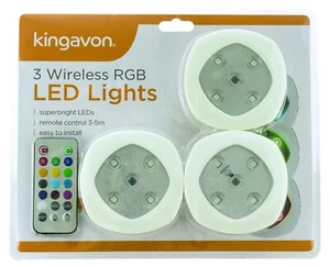 3x Wireless RGB LED Lights Superbright With Remote 13 Colour Change Kingavon - Picture 1 of 2