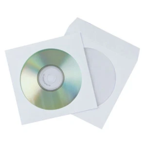 50 Stück Q-Connect CD-Papierhüllen - weiß CD - DVD Hüllen selbstklebend mit Fens - Afbeelding 1 van 1