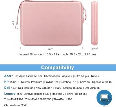 15.6 Inch Hard Laptop Sleeve Case Shockproof Carrying Case for HP Dell Samsung - Image 1 of 4